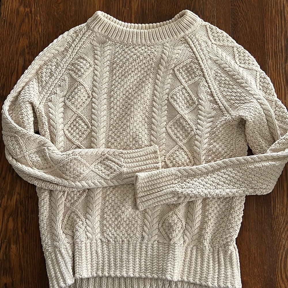 L.L. Bean Women's Cream Cable Knit Crewneck Sweater